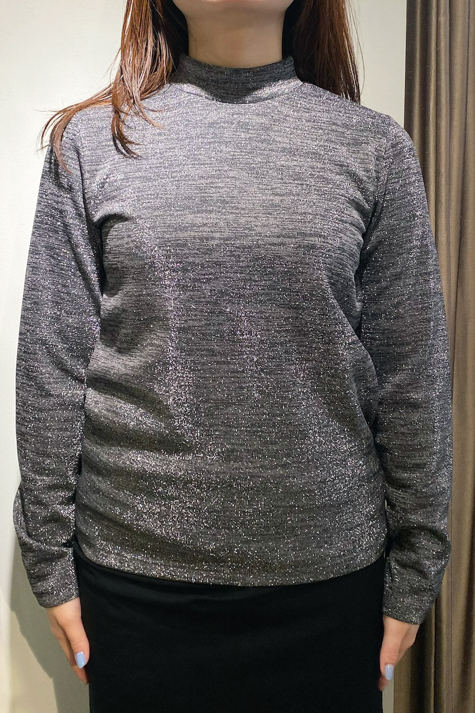 新品タグ付き✨モラビト ラメ ハイネック ロゴ インナーカットソー 薄手 箔 PING APPAREL】メッシュボーダージャガード長袖ハイネック