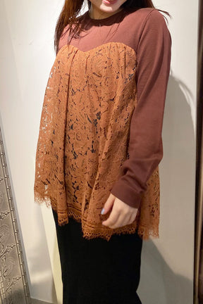 Torrazzo Donna (トラッツォ ドンナ) レース切替ニット 6235-592　ブラウン
