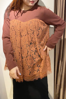 Torrazzo Donna (トラッツォ ドンナ) レース切替ニット 6235-592　ブラウン