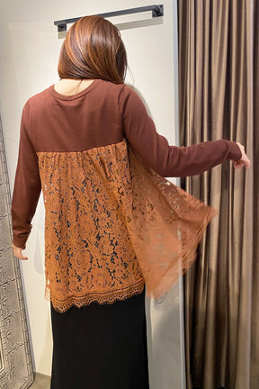 Torrazzo Donna (トラッツォ ドンナ) レース切替ニット 6235-592　ブラウン
