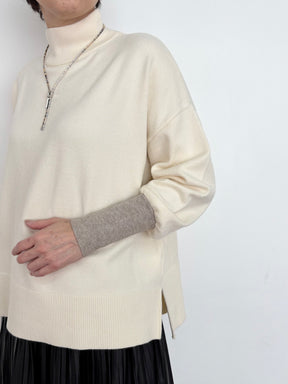配色袖ニットプルオーバー