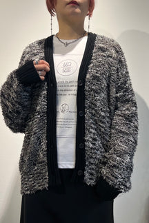 ふわふわ　ニットカーデ　モノトーン　モザイク　ゆったり