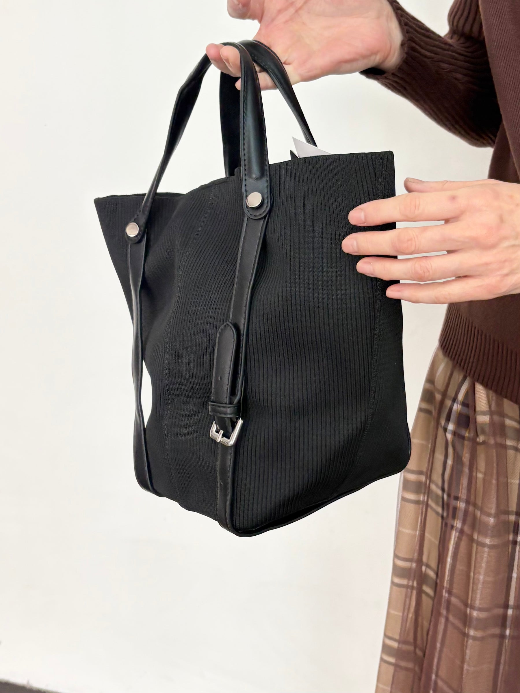 ベルトデザインリブハンドバッグ