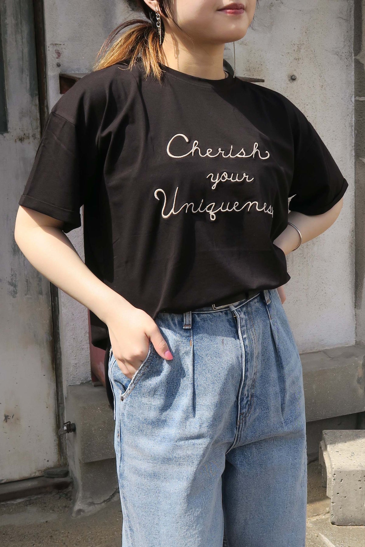 Anna kerry (アンナケリー) エンブロイダリーロゴtee 85252914　ブラック