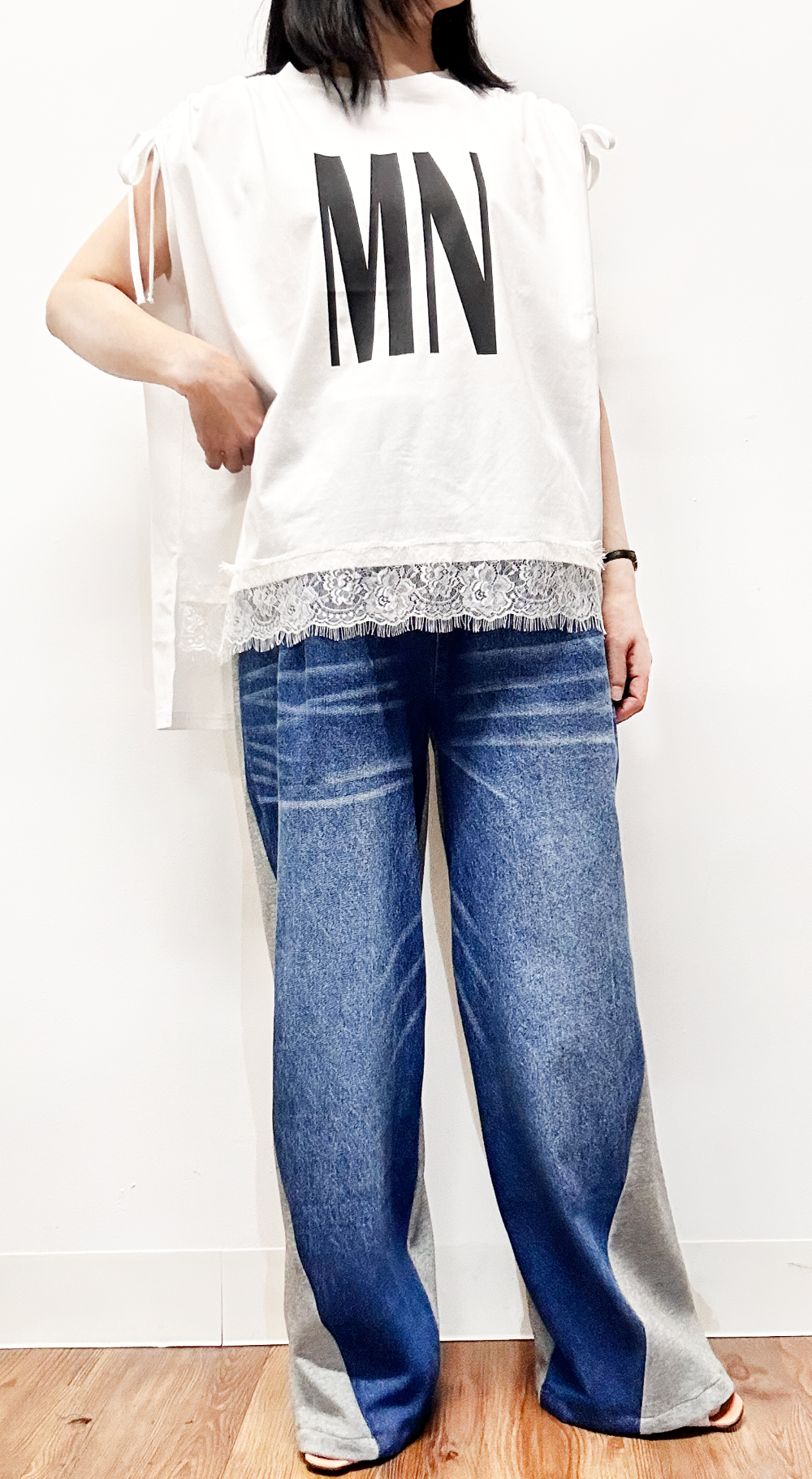 📸デニム×スムースカットソー切替２WAYパンツ
