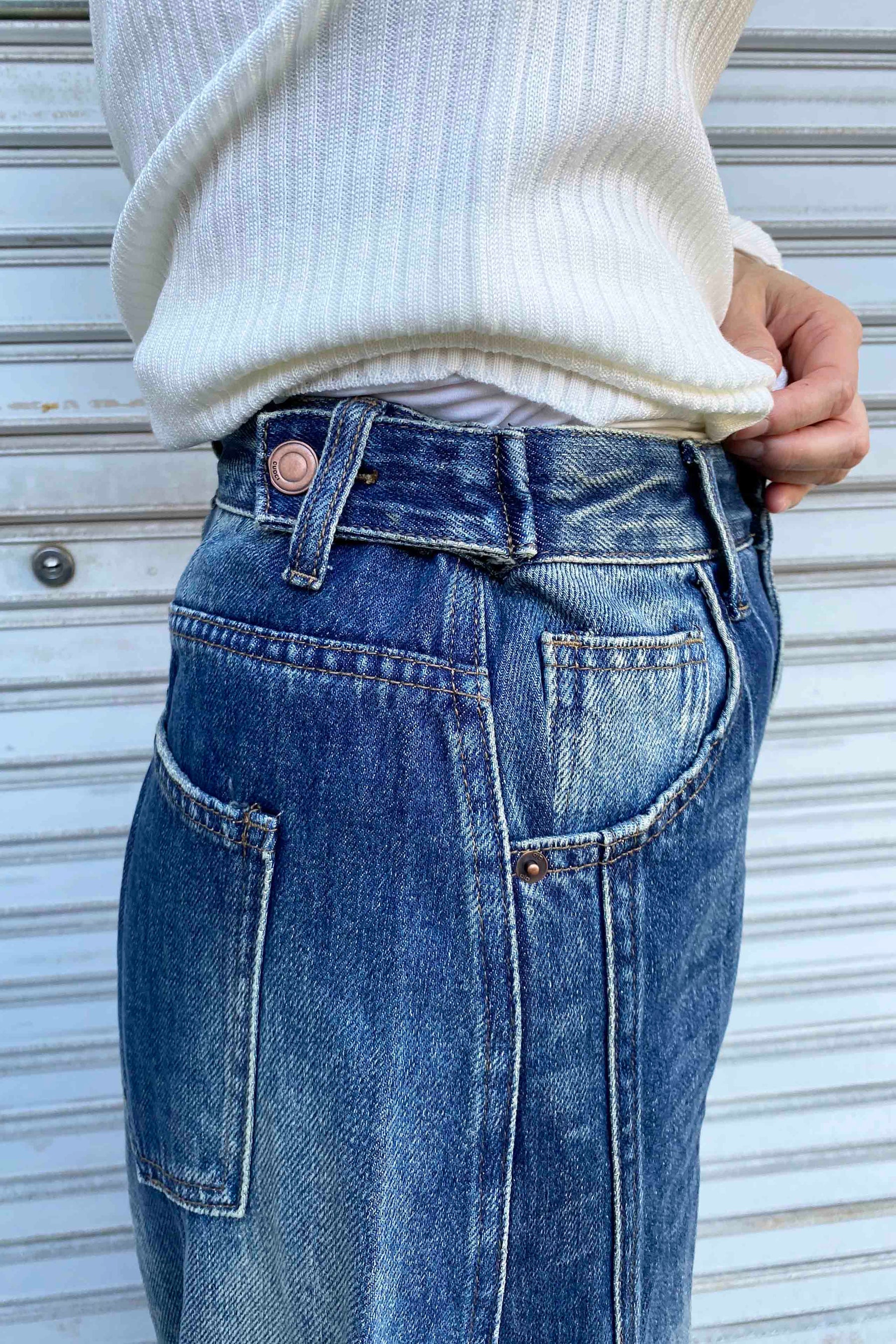 切替コクーンデニムパンツ