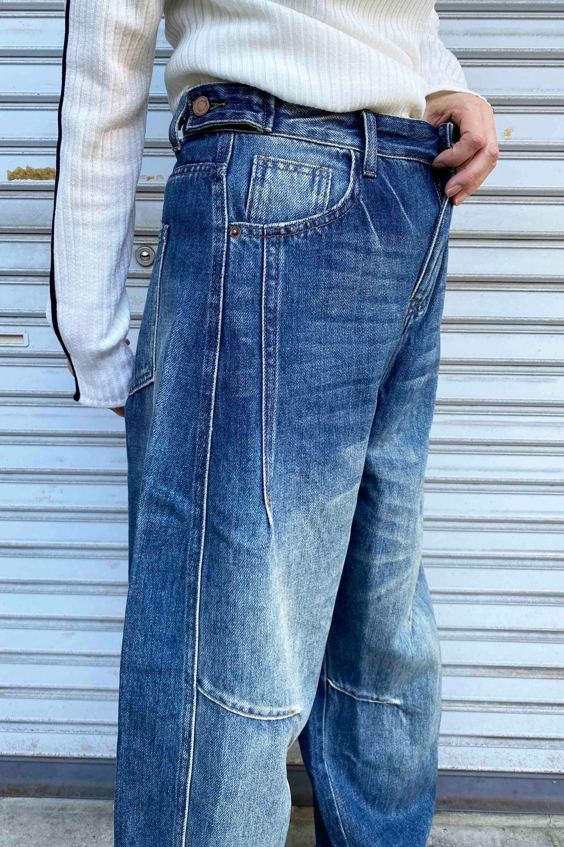 切替コクーンデニムパンツ