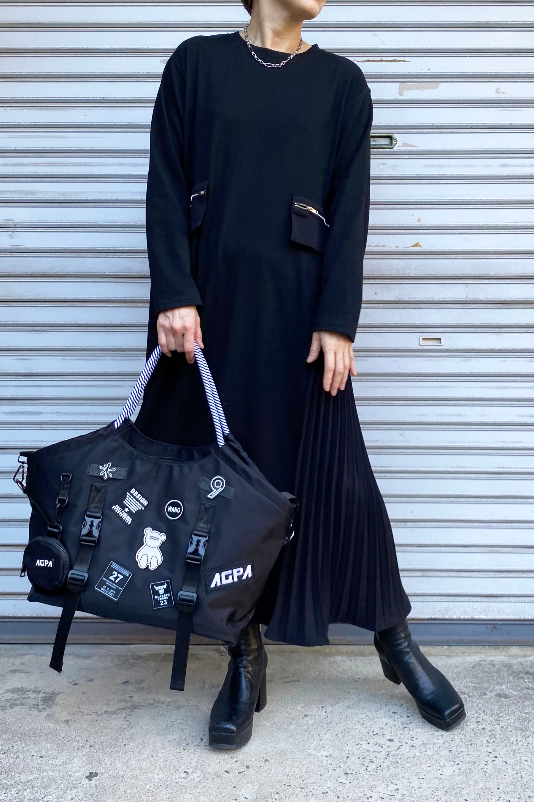 サイドプリーツ切替カットソーワンピース