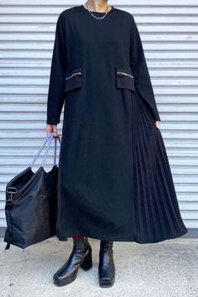 サイドプリーツ切替カットソーワンピース