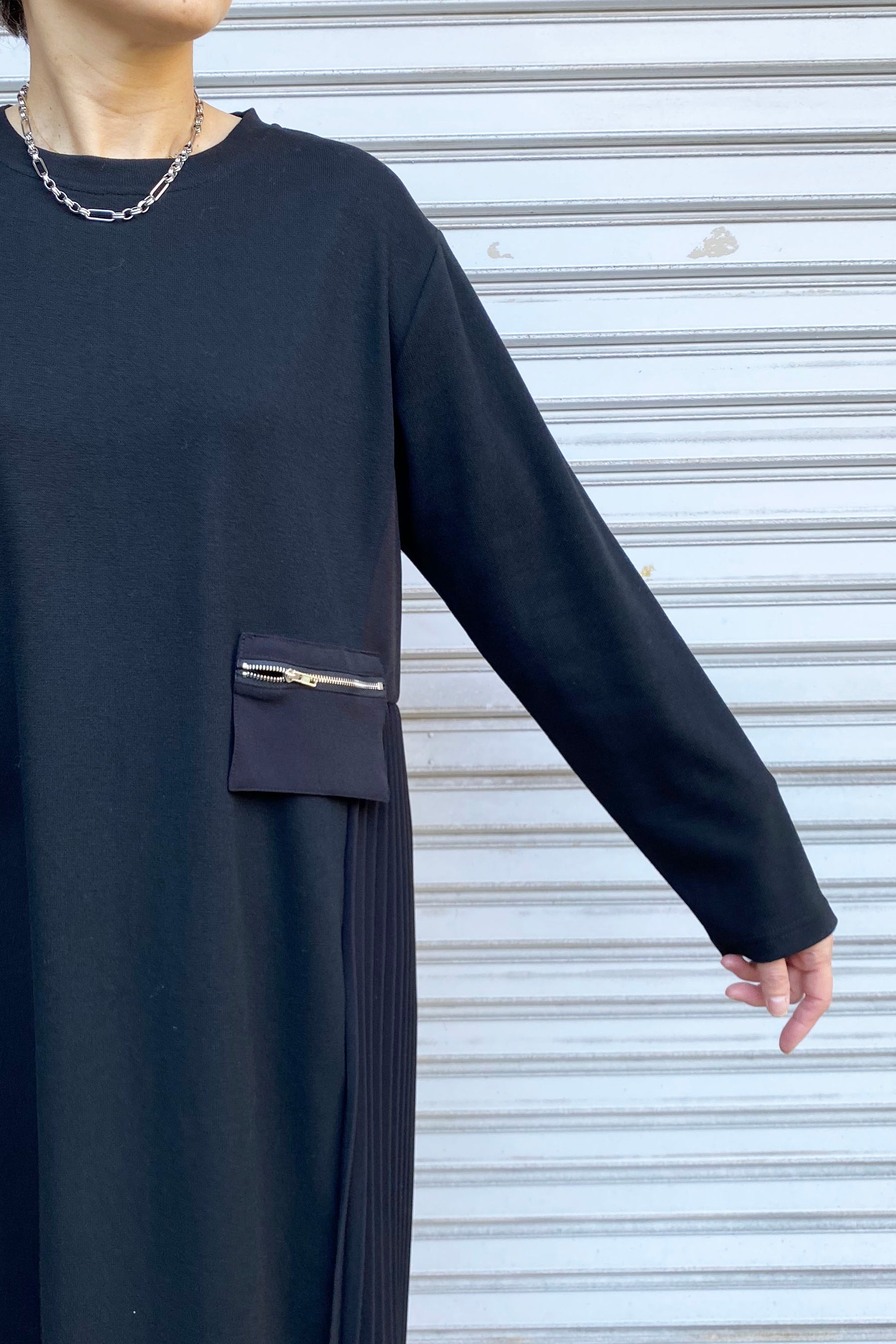 サイドプリーツ切替カットソーワンピース