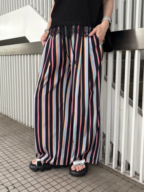 マルチストライプダブルウエストタックパンツ