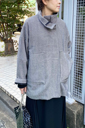 ヘリンボーンツイードハーフコート