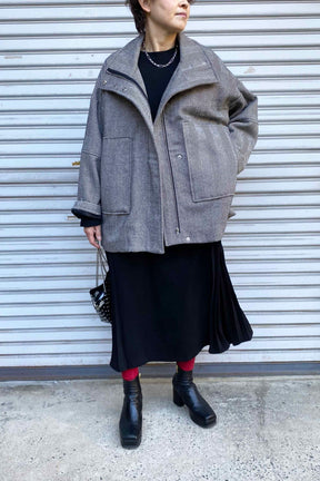 ヘリンボーンツイードハーフコート