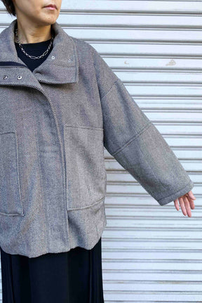 ヘリンボーンツイードハーフコート