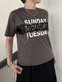 レース×シルケットロゴTシャツ