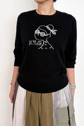女の子柄刺繍ニット
