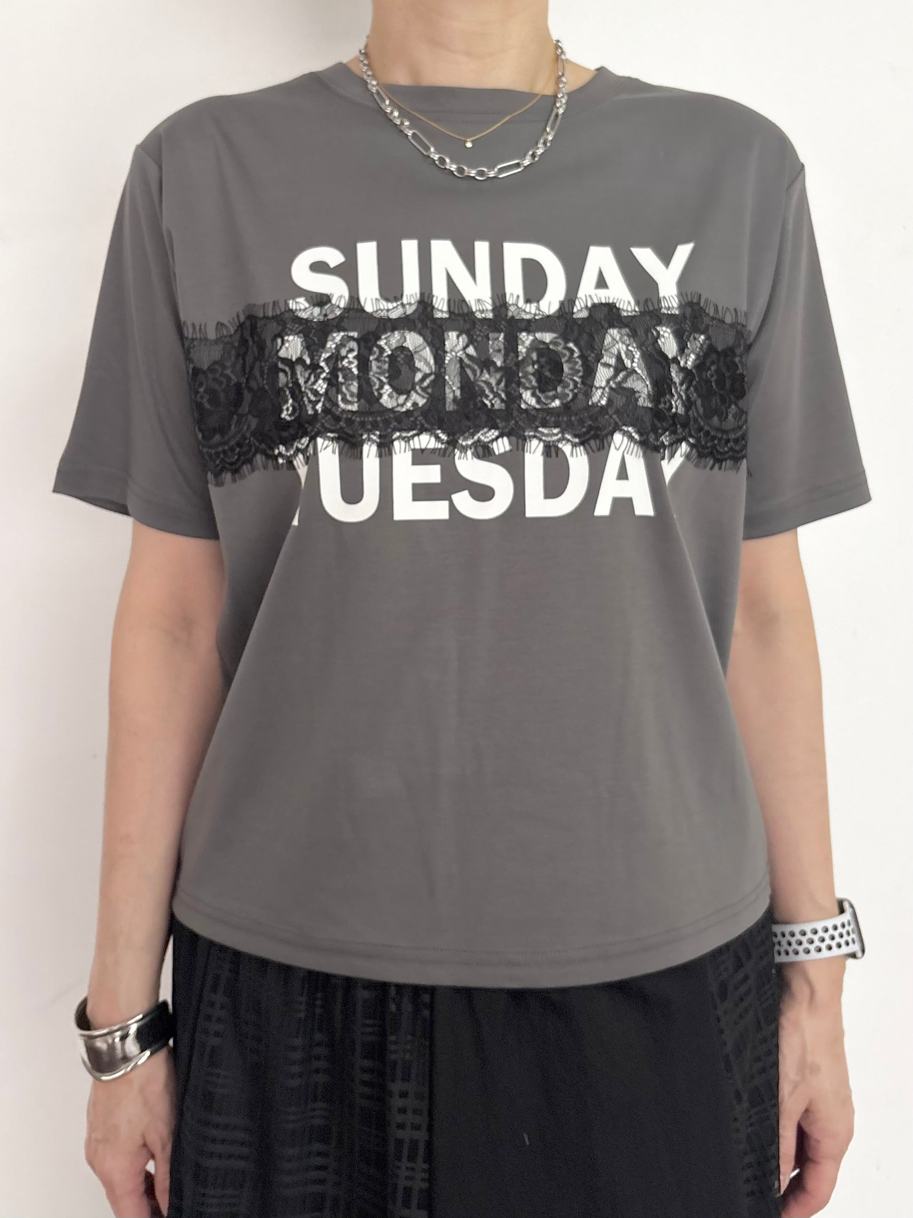 レース×シルケットロゴTシャツ
