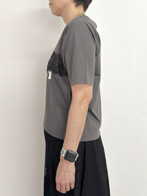 レース×シルケットロゴTシャツ