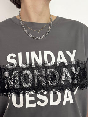 レース×シルケットロゴTシャツ