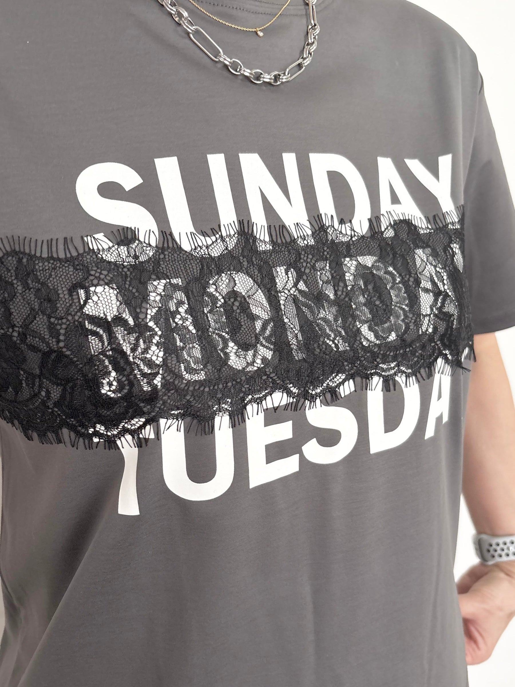 レース×シルケットロゴTシャツ