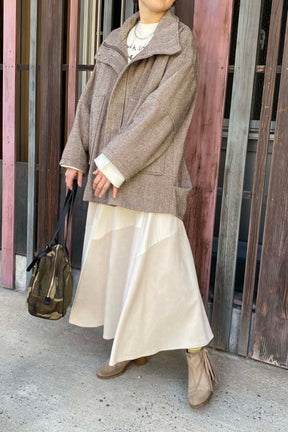 ヘリンボーンツイードハーフコート