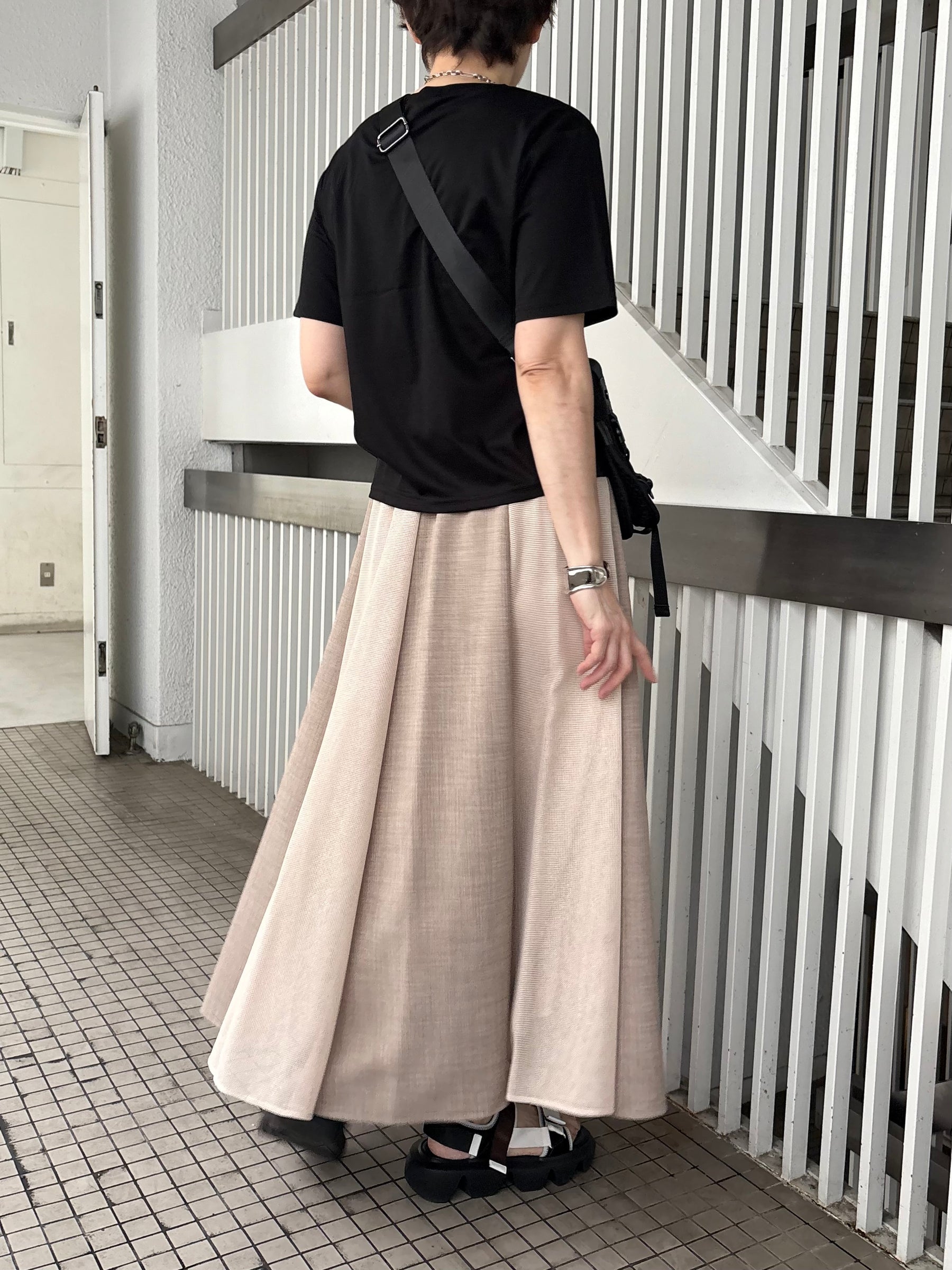 麻タッチ×メッシュ切替スカート
