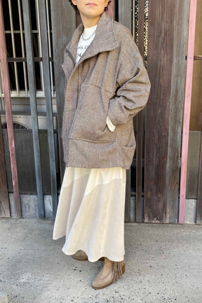ヘリンボーンツイードハーフコート