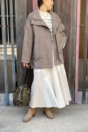 ヘリンボーンツイードハーフコート