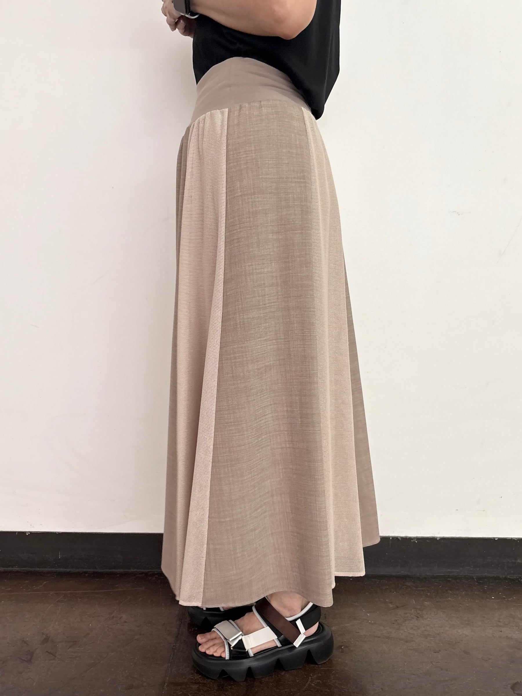 麻タッチ×メッシュ切替スカート