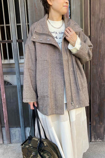 ヘリンボーンツイードハーフコート