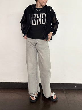 肩タックドレープロゴTシャツ