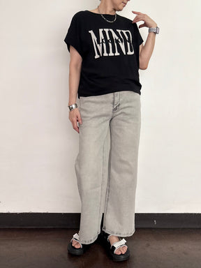肩タックドレープロゴTシャツ