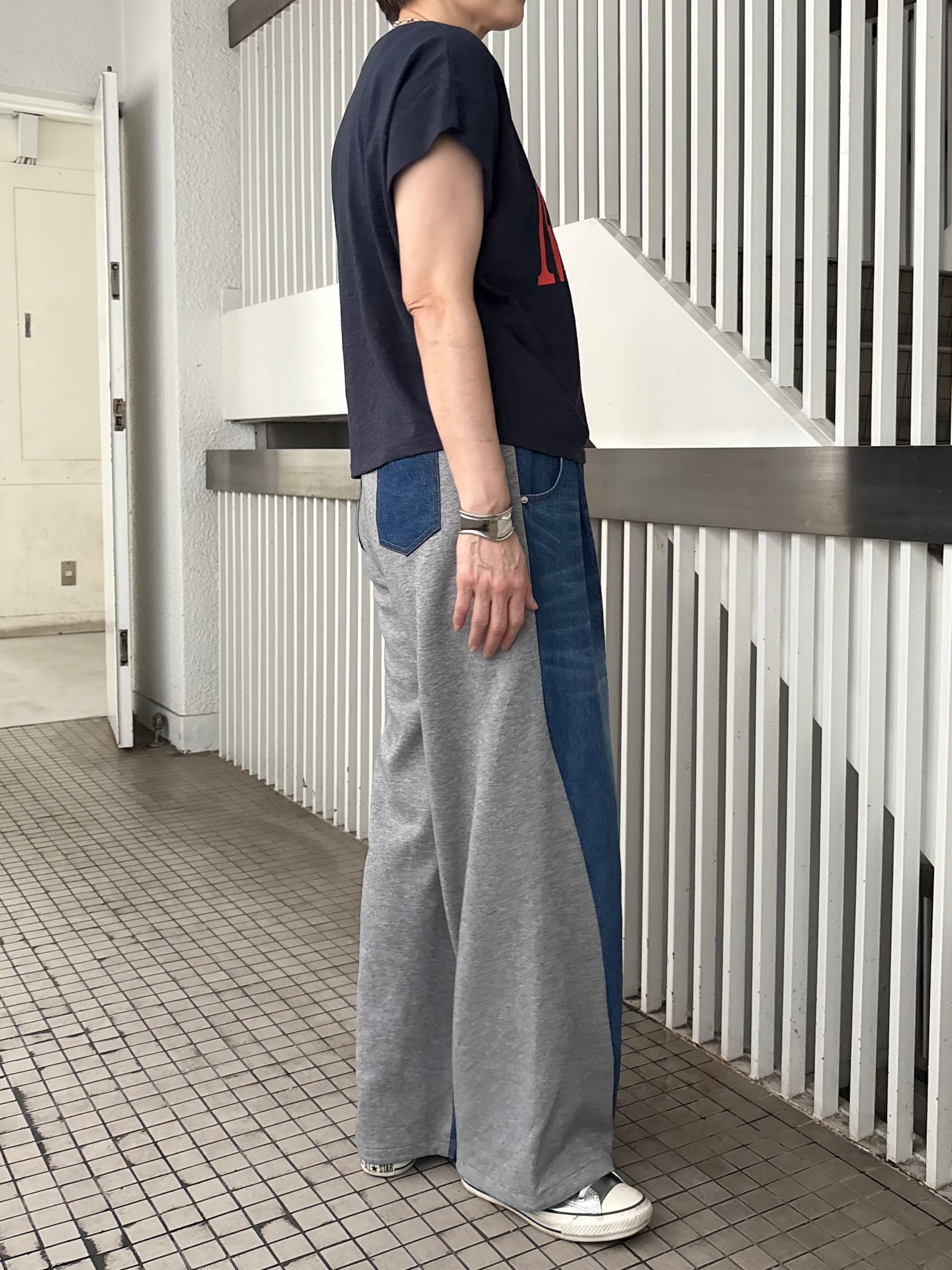 📸デニム×スムースカットソー切替２WAYパンツ