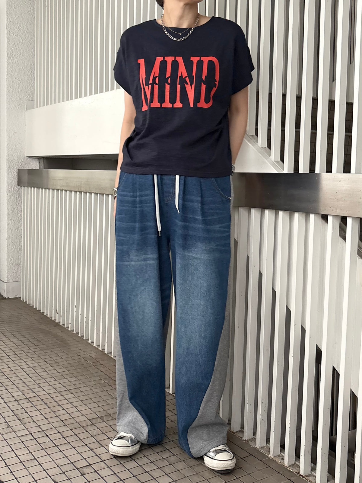 📸デニム×スムースカットソー切替２WAYパンツ
