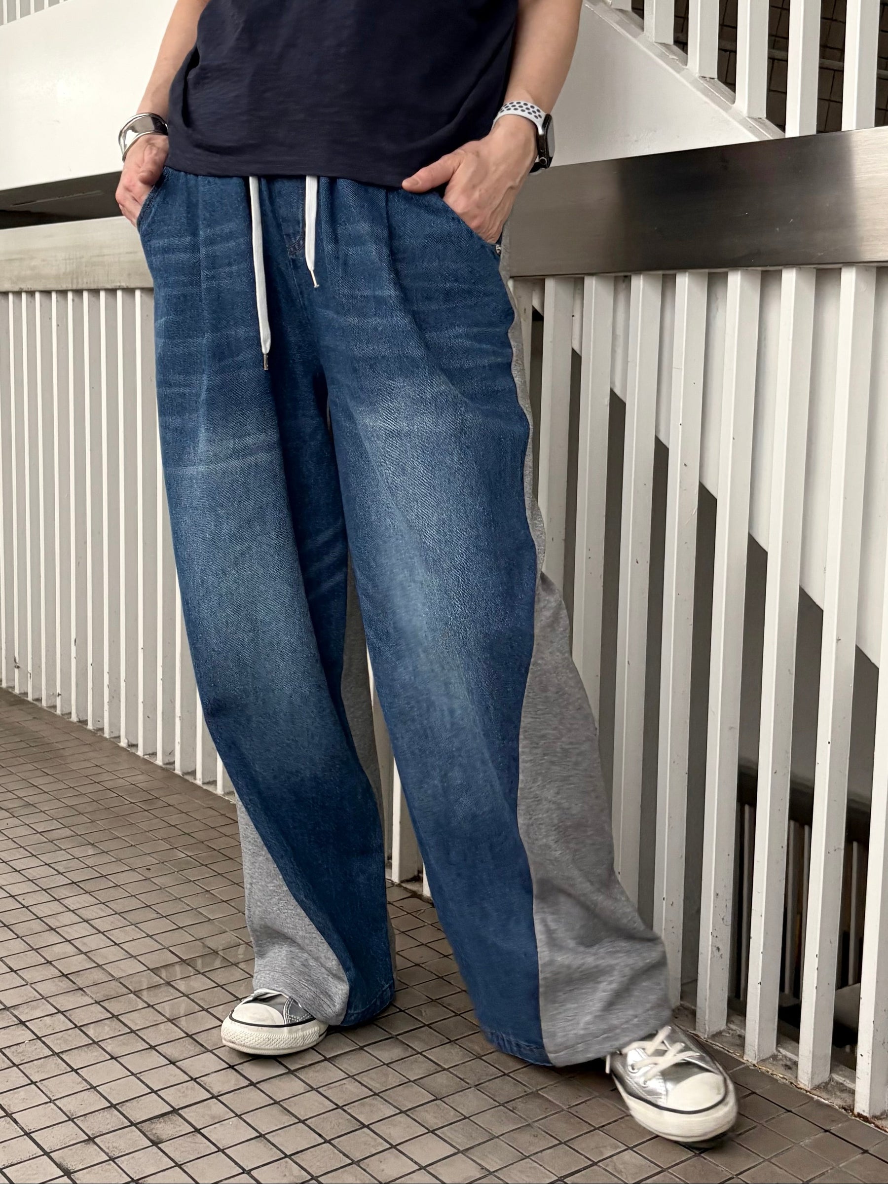 📸デニム×スムースカットソー切替２WAYパンツ