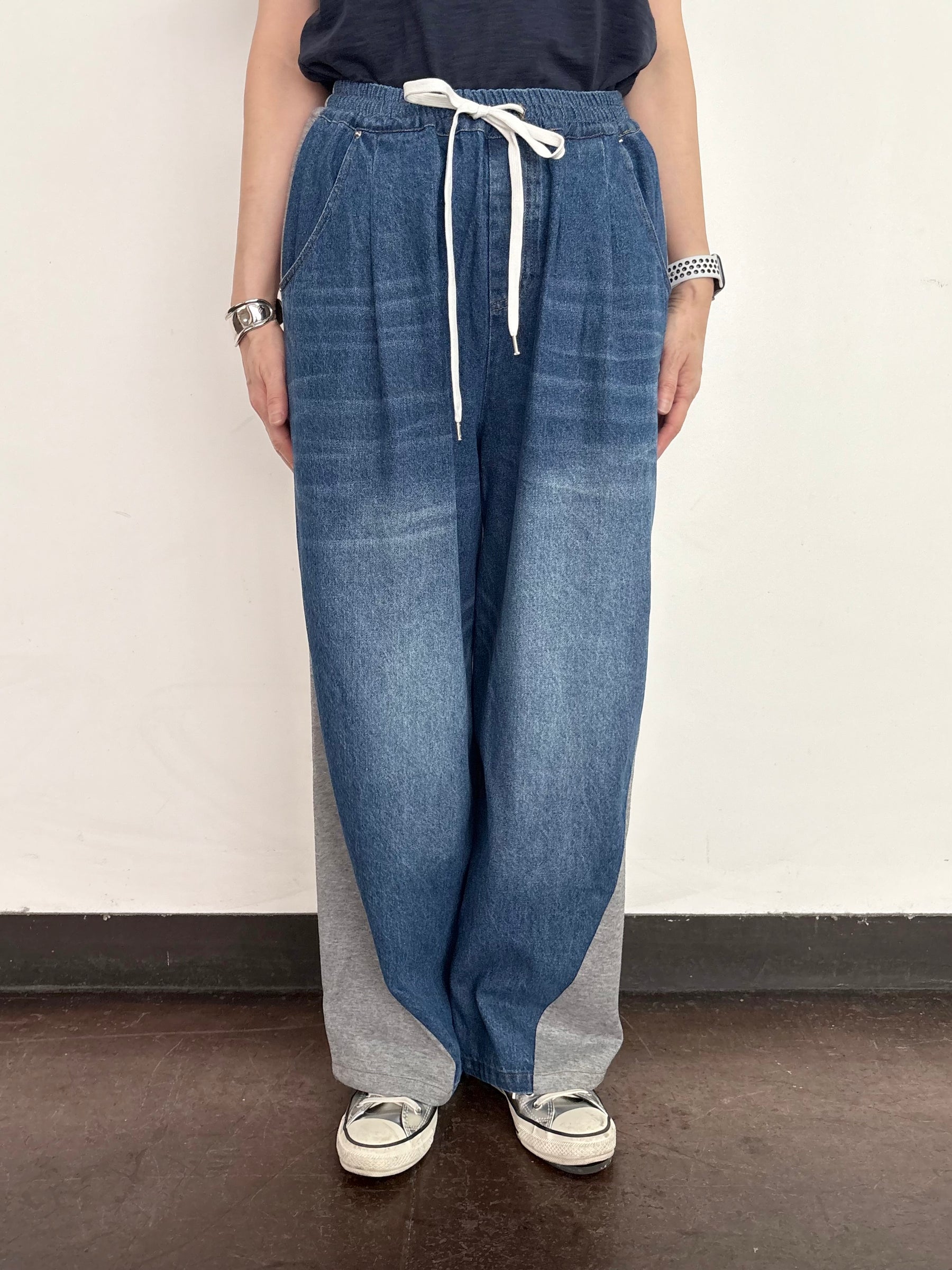 📸デニム×スムースカットソー切替２WAYパンツ