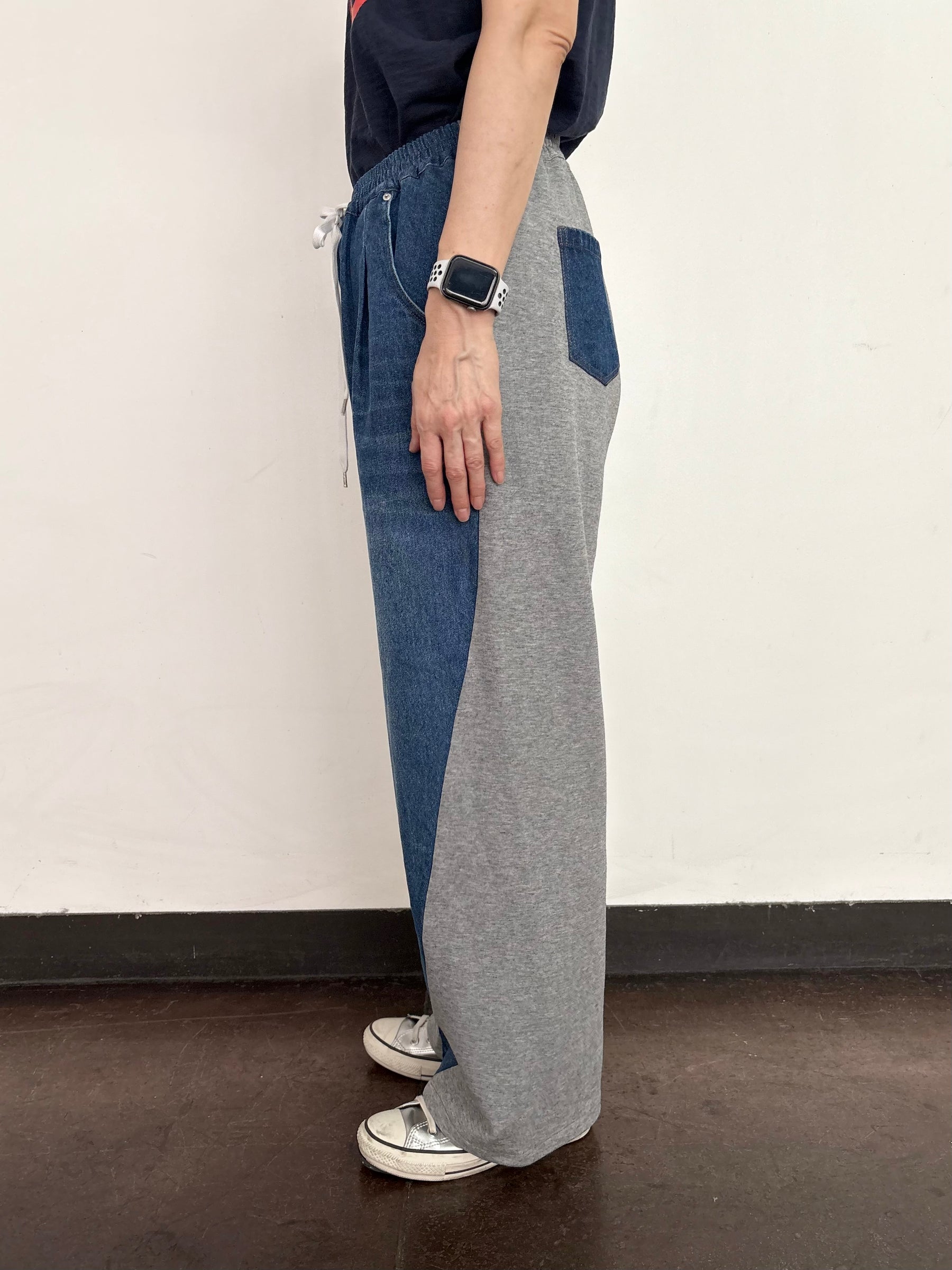 📸デニム×スムースカットソー切替２WAYパンツ