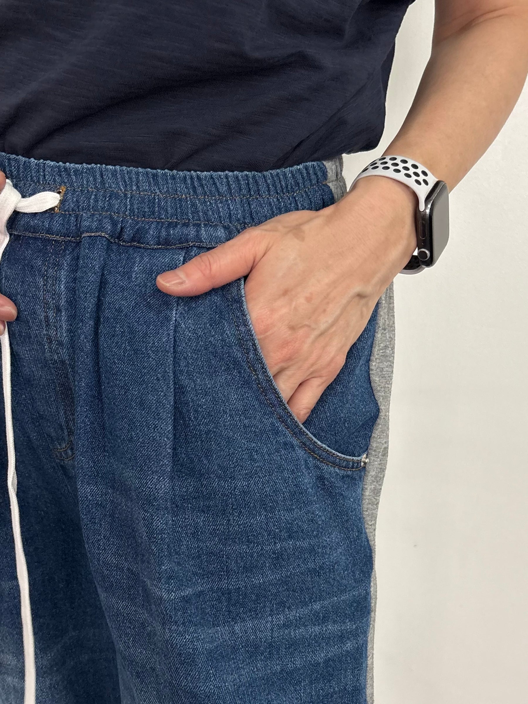 📸デニム×スムースカットソー切替２WAYパンツ
