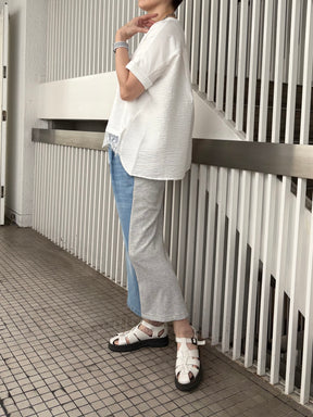 デニム×スムースカットソー切替タイトスカート