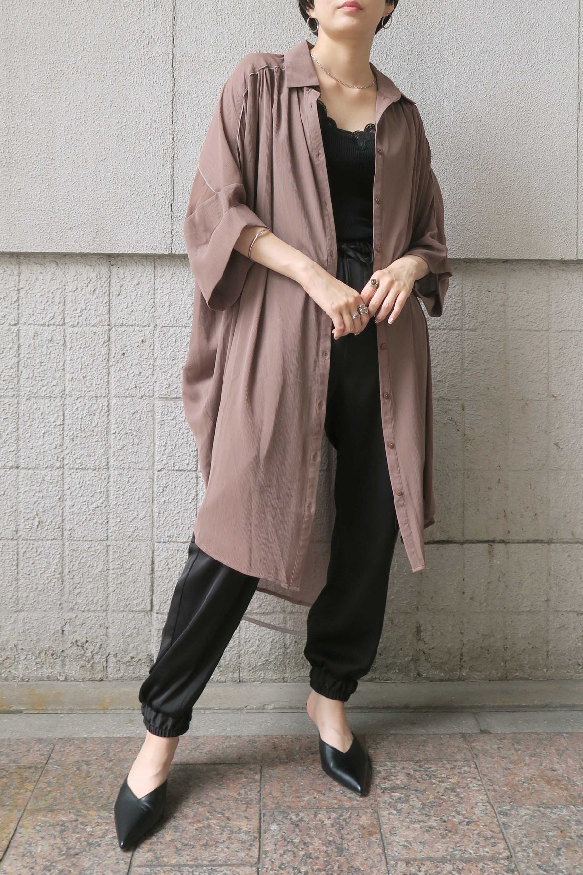 シアーレイヤードロングシャツ