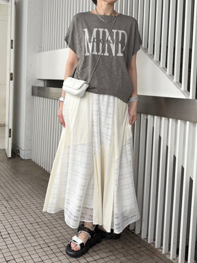 肩タックドレープロゴTシャツ