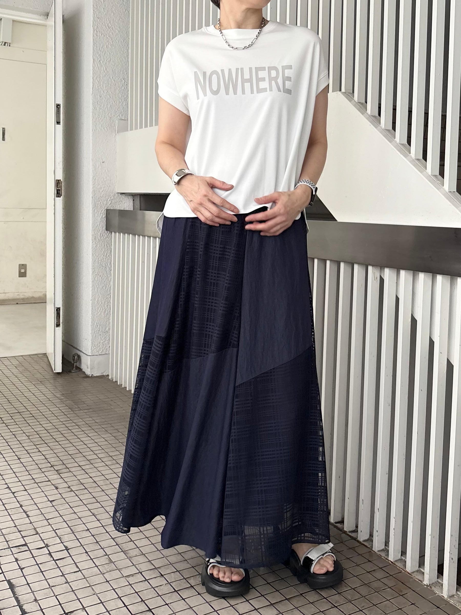 メッシュチェック切替スカート