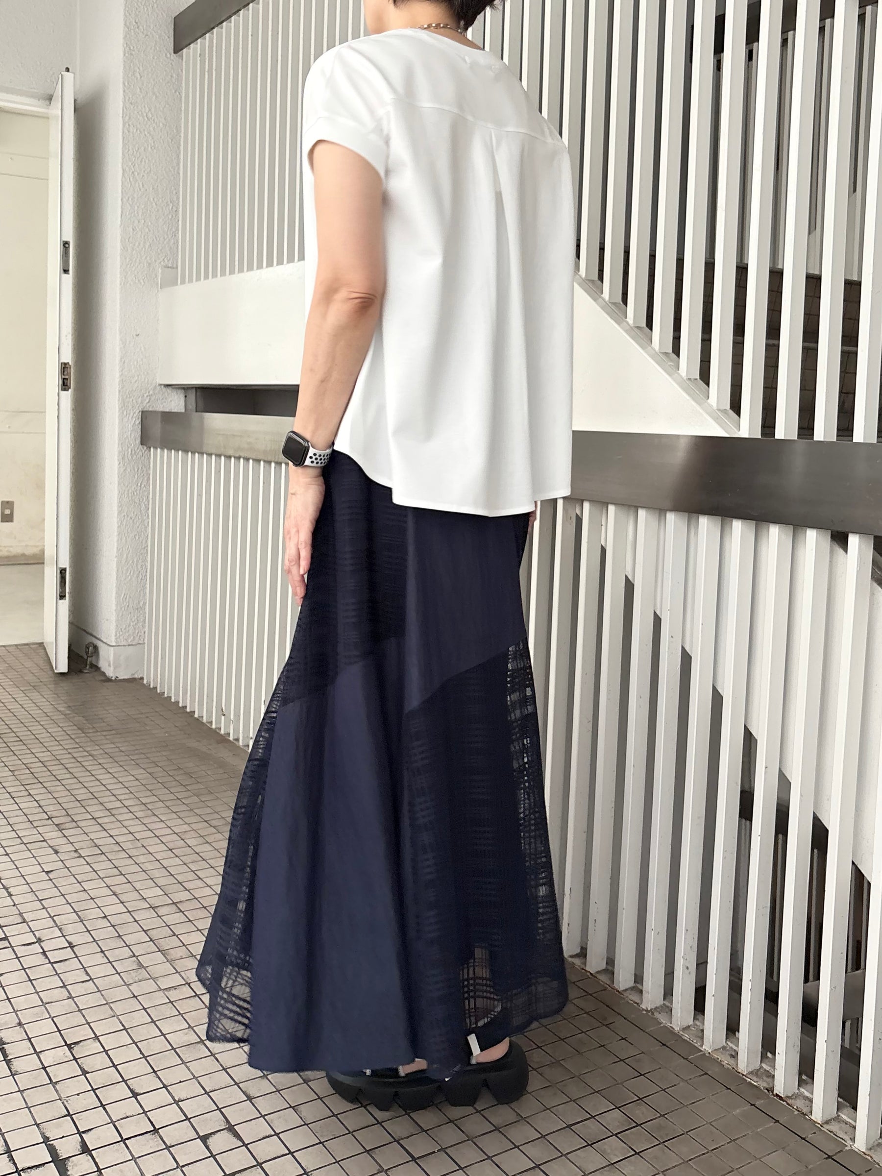 メッシュチェック切替スカート