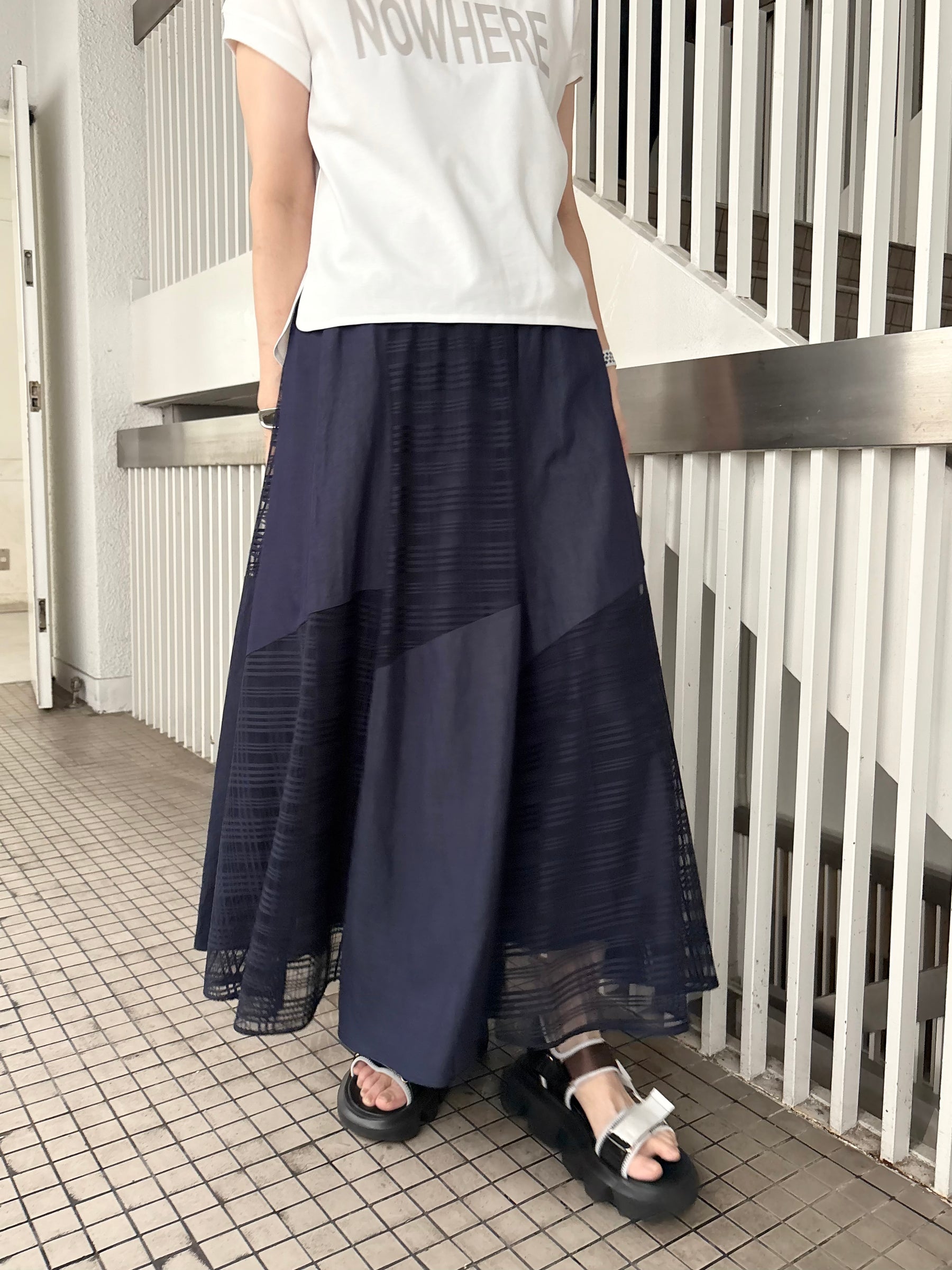メッシュチェック切替スカート
