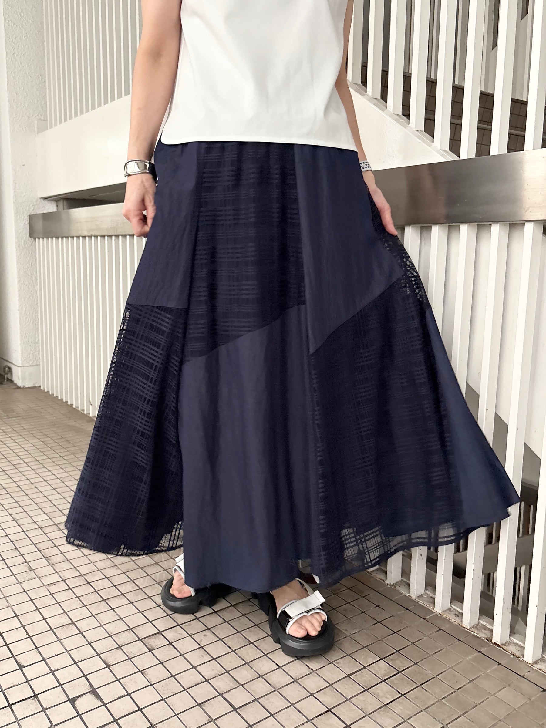 メッシュチェック切替スカート