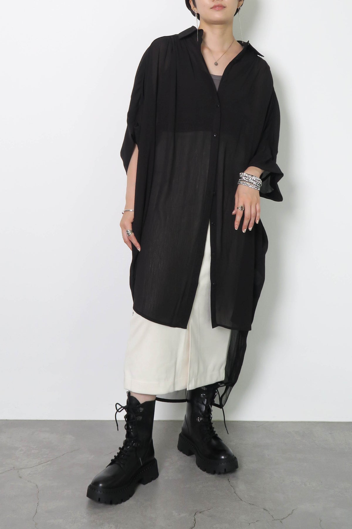 シアーレイヤードロングシャツ