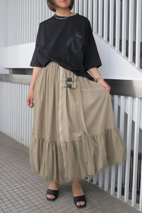 PaulineBleu (ポリーヌブロー) センターzipチュール裾バルーンスカート 87042　ベージュ