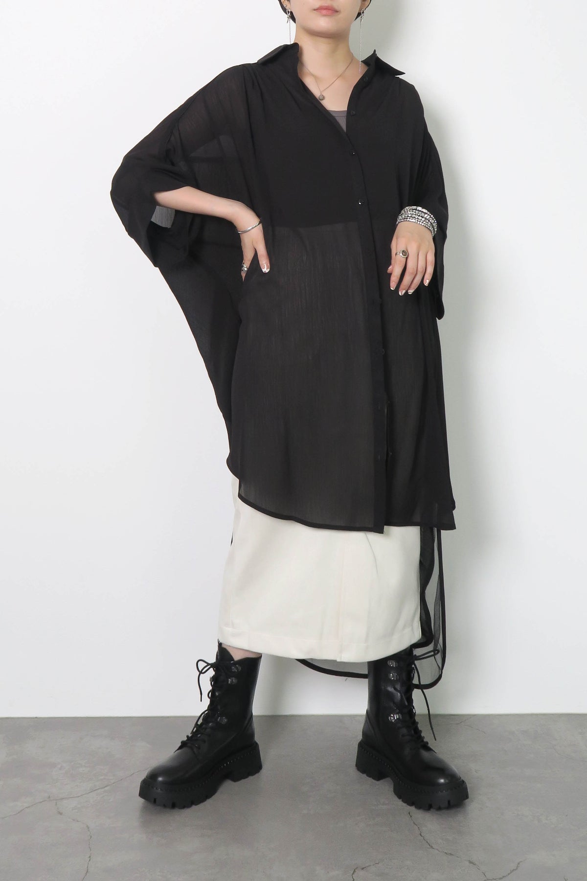 シアーレイヤードロングシャツ