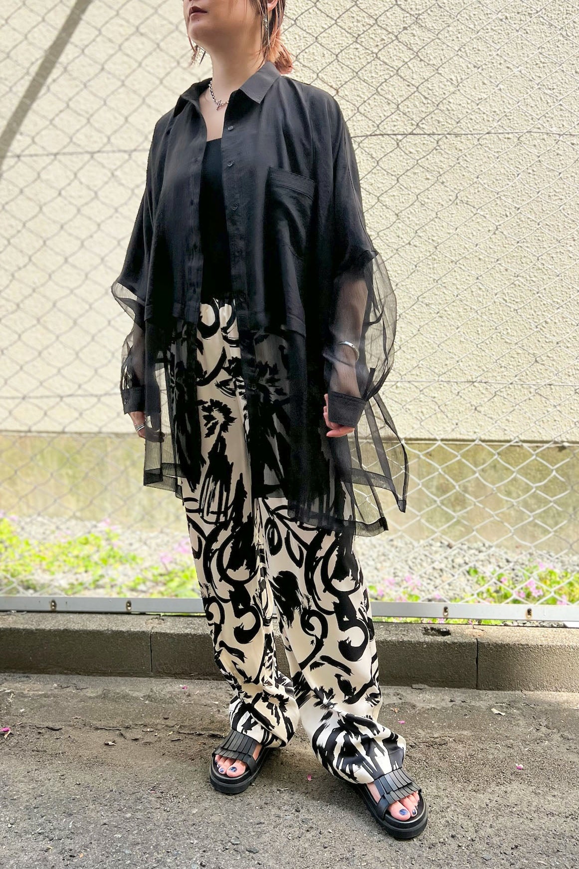 シアー切替シャツ