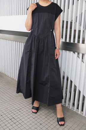PaulineBleu (ポリーヌブロー) 異素材切替ギャザーワンピース 56981　ブラック